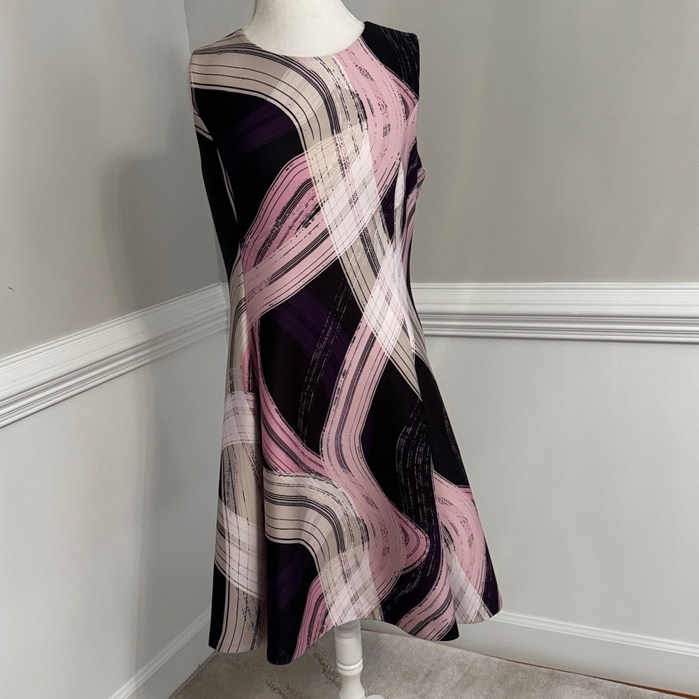 DKNY Cream and Black Patterned Dress